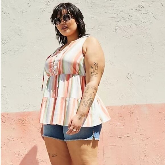 Torrid tiered tank Textured stretch rayon stripe 2X - Picture 1 of 7